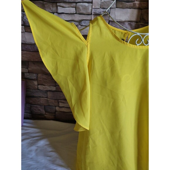 5/$25 EUC Sz Med A. Byer Bright Yellow Colored Cold Shoulder Top Blouse - Picture 3 of 6